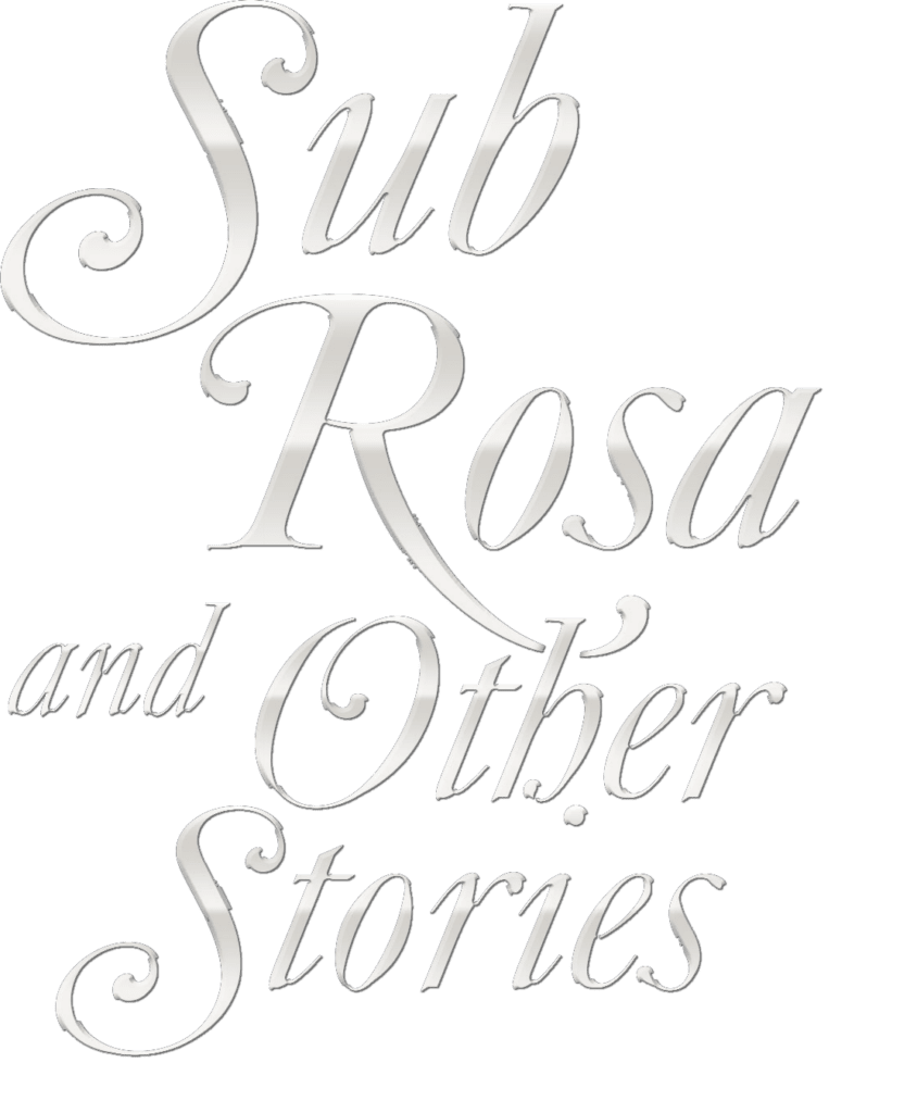 A black and white image of the words suo rosa and other stories.